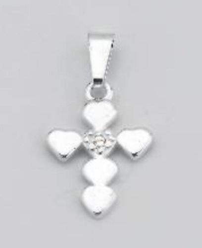 Dije Cruz Crucifijo Corazones En Plata 925 Con Zirconia