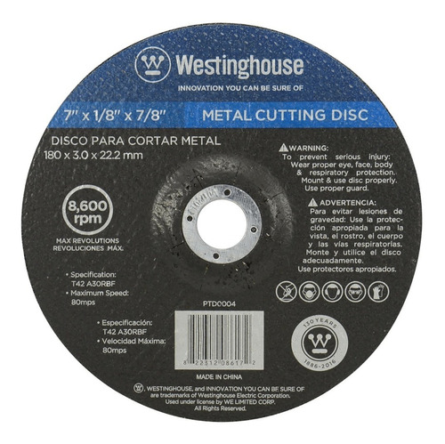 Disco Cortar Metal 7x1/8x7/8  1pqt/5u 004 Westinghouse