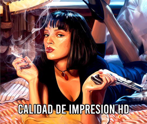 Cuadro Pulp Fiction Mod 01 Con Vidrio Decorativo 33x45cm Sin Borde Blanco Negro