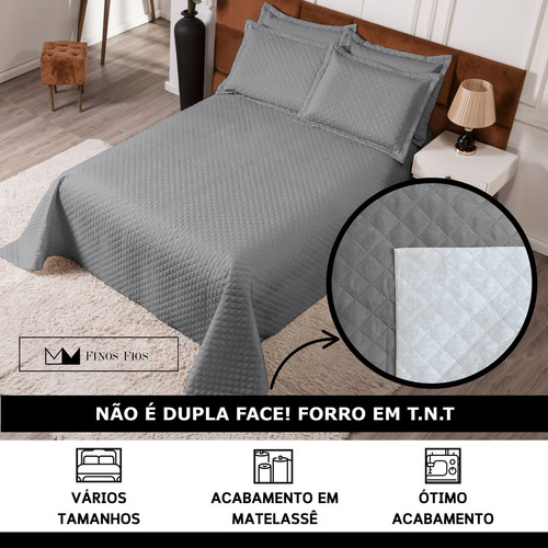Cobre Leito Colcha Clean Casal Padrão 3 Peças Cinza