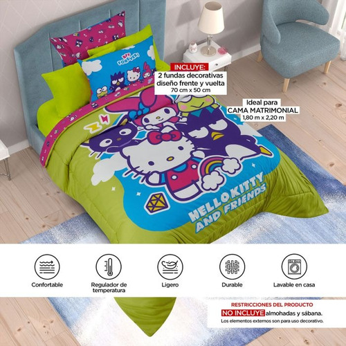 Set De Edredón Matrimonial Hello Kitty Friends Providencia Verde Hello Kitty Friends