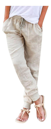 Moda Casual For Mujer, Cintura Elástica, Algodón Y Lino, L