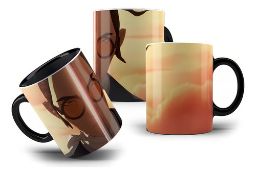 Caneca De Porcelana Samurai De Olhos Azuis Mizu De Óculos