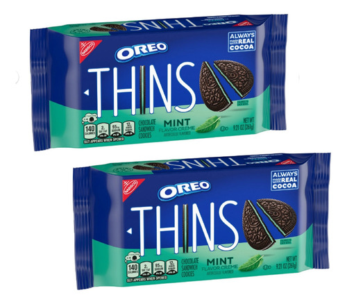 Pack 2 Galletas Oreo Thins Mint Creme 261g C/u Importada