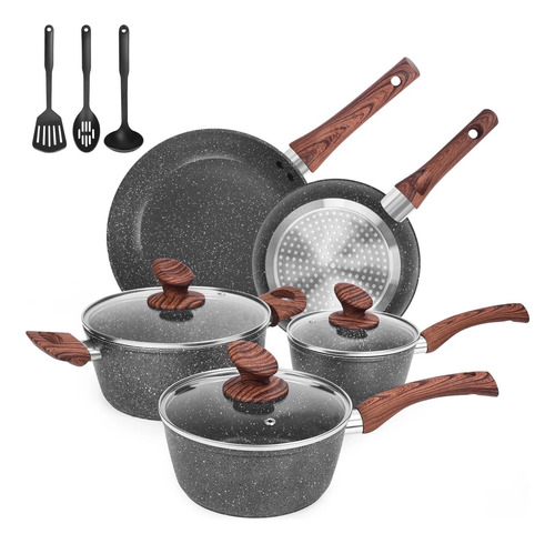 Juego De Ollas Y Sartenes Antiadherentes Non Stick 11 Pzas Gris Oscuro