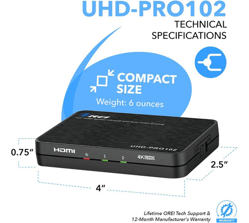 Splitter Hdmi 4k 1x2 Hdcp Hdr Multiples Formatos