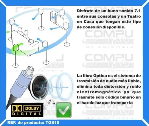 Cable Toslink Fibra Optica Largo 15m Ref Tos15 Computoys Sas