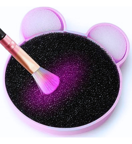 Limpia Brochas Maquillaje Estuche Esponja En Seco Formas Color Oso Rosa