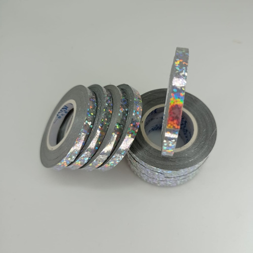Imagen 2 de 2 de Pack Cinta Para Globo Holografica X10und 5mt C/u 0.5cm Anch.
