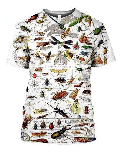 Ropa Playeras Con Estampado Integral De Insectos Y Pájaros E