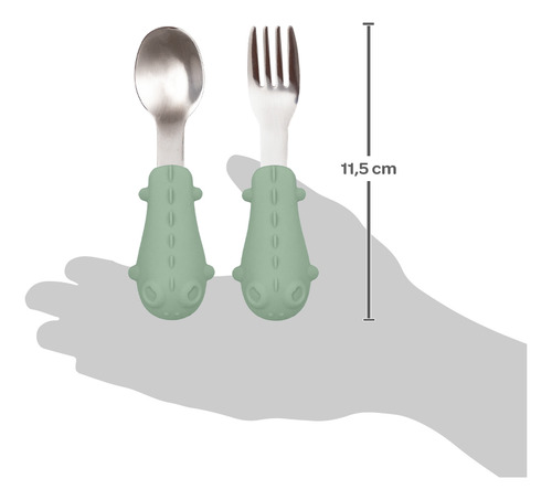 Kit Talheres Silicone Com Babador Pega Migalhas Verde - Buba
