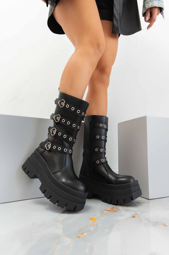 Botas Doble Plataforma Hebillas Corazon Caña Media Cuore