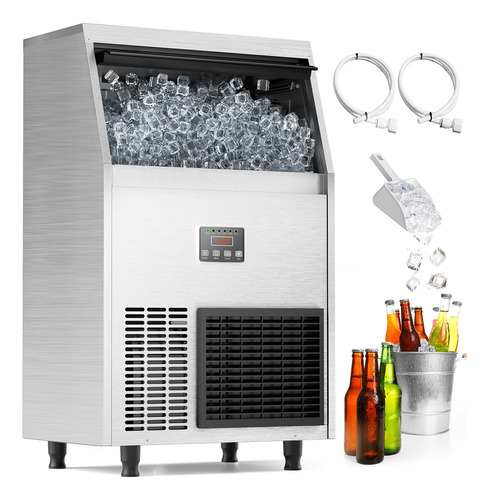 Máquina De Hacer Hielo 100 Libras 24 Horas Acero Inoxidable Color