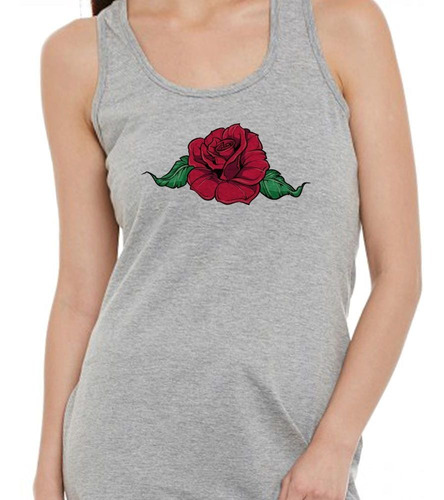 Musculosa Flor Rosa Roja Hojas Naturaleza Art