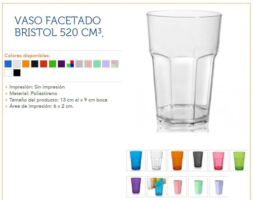 Imagen 4 de 7 de 100 Vaso Bristol Plástico 520 Cm3 Con Impresión Tu Logo