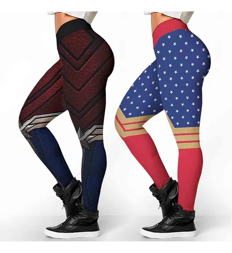 Kit 2 Legging Estampa Uniforme Super Heroi Mulher Fitness