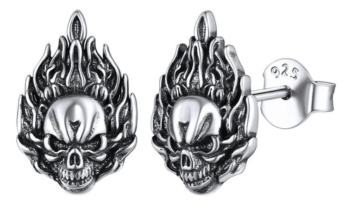 Chicsilver Pendientes De Calavera De Fuego De Hip Hop De Pla