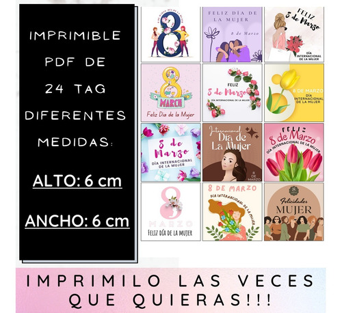 Imagen 4 de 4 de Descarga Pdf N2 Imprimible Dia De La Mujer 24 Tarjetas Color