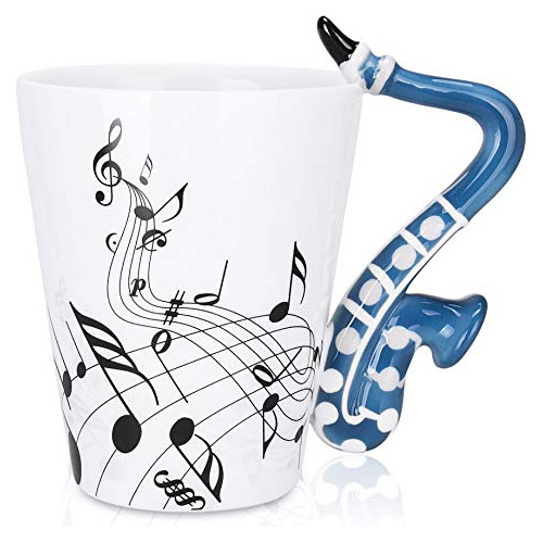 Saxofón Taza Cermica - Diseo Notas Musicales - 13.5 Onzas