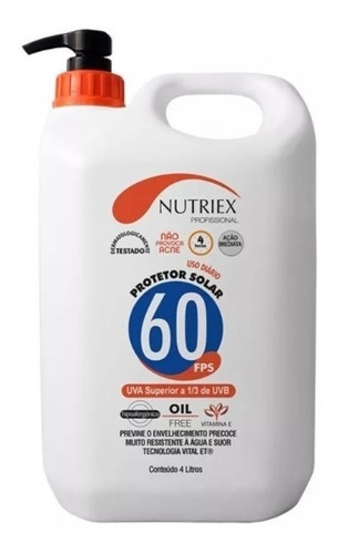 Protetor Bloqueador Solar Fps 60 4 Litros Nutriex Resistente