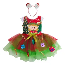 Comprar Disfraz Vestido Niña Duende Elfo Elf Santa Claus Navidad  Papá Noel Navideño Rojo Fiesta Noche Buena Tutu 