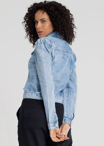 Imagem 3 de 4 de Jaqueta Linda Jeans Sawary Feminina Manga Franzida