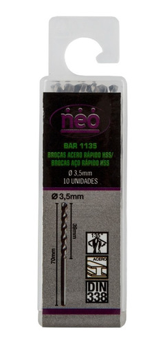 Set Brocas Hss 3.5mm X 10 Unidades Bar 1135 Neo Mercado Full