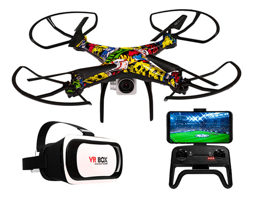Drone Cuadricoptero Dual Camara Hd Wifi Libercam DRON-VR Transmite Al Telefono Luz Led + Lentes