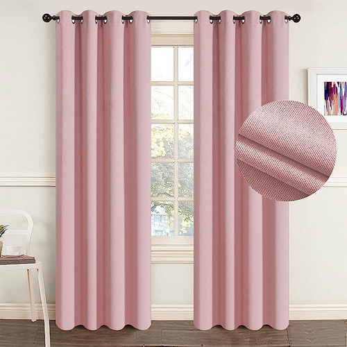 Wpm Cortinas Opacas Lino Sintetico Rosa Rubor Paneles Oscure