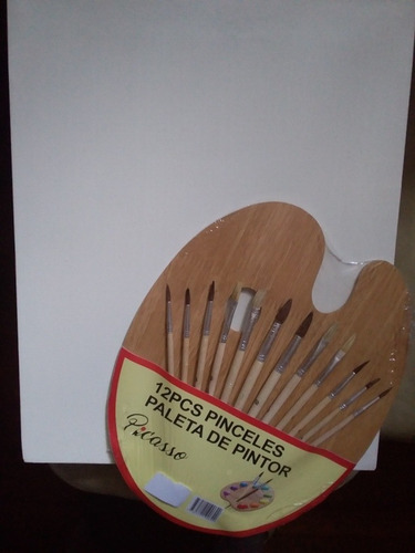 Imagen 2 de 4 de Atril+bastidor+paleta Con 12 Pinceles, Excelente Regalo !!!