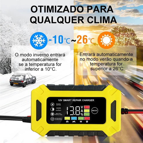 Carregador Inteligente 12v 6a Para Baterias De Carro, Moto E Jet Ski - Recarga Rápida Com Sistema Antisobrecarga, Ideal Para Viagens Longas E Manutenção Preventiva