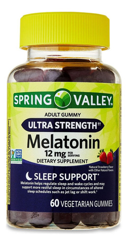 Spring Valley Melatonina 12 Mg Ultra Fuerte Adultos 60 Gomitas Veganas Apoyo Al Descanso Y Sueño