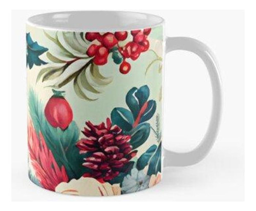 Taza Flor De Nochebuena Estilo Vintage Navideño Calidad Prem