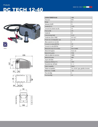 Bomba Portatil Trasvasije Combustible Dc Tech 12v Italiana