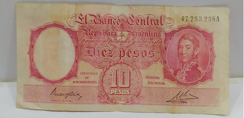 Billete 10 Pesos Moneda Nacional 1947 Bottero 1934
