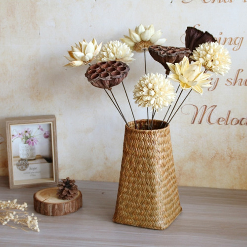 Imagen 6 de 7 de Florero Tejido Cesta Estilo Nordico En Mimbre Y Bambu