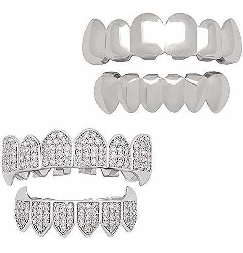 Grills Para Dientes - 18k Dientes Grillz 2 Juegos, Cz Paved 