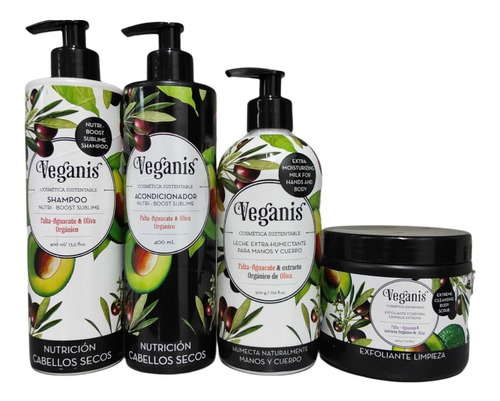 Pack Shampoo+acondi+crema Corporal+exfoliante Veganis Palta 