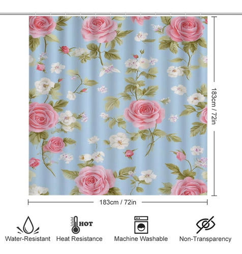 Juego De Cortinas De Ducha, 4 Unidades, Rosas Rosas Y Azules