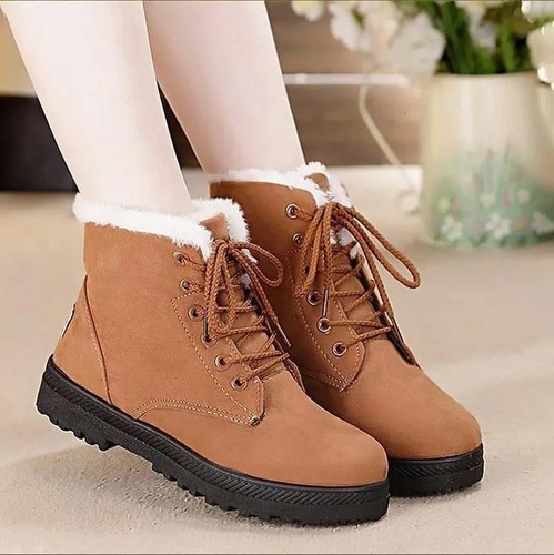 Botas De Mujer Caliente Rebaño Zapatos Cordones Mujer