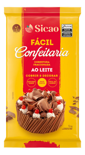 Cobertura Chocolate Ao Leite Facil Sicao Barra C/ 5 Kg