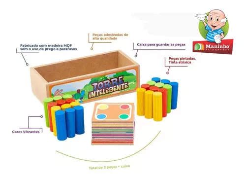 Jogo Torre Inteligente Madeira Montessori Estratégico Brinquedo