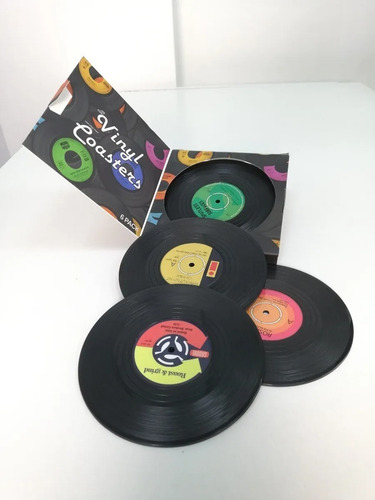 Set 6 Discos De Vinilos Retro, Posa Vasos, Cerveza Y Cafe .