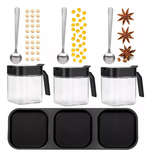 3 Piezas Tarro De Azúcar Para Condimentos Con Tapa Y Cuchara