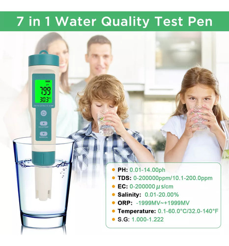 7 Em 1 Medidor De Ph/ec/tds/orp/sg/salinidade/temperatura