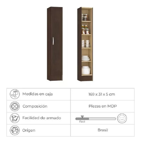Multiuso Armario Panelero 1 Puerta 4 Estantes Baño Cocina