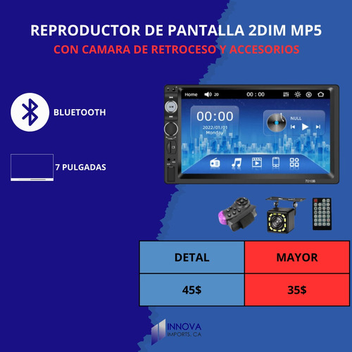 Reproductor De Pantalla 2 Dim Mp5 Con Camara De Retroceso 