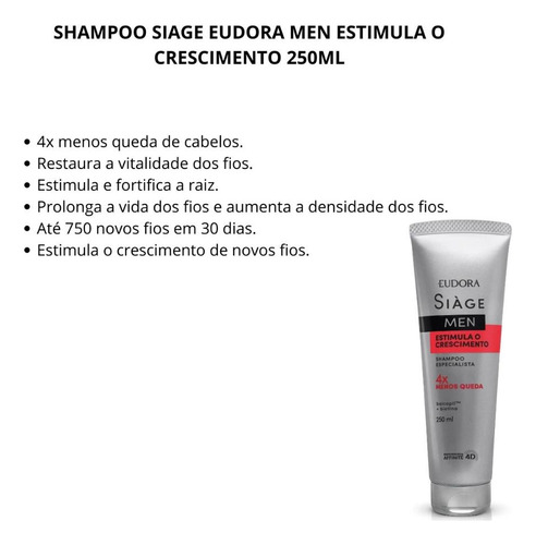 Shampoo Siage Eudora Men Estimula O Crescimento 250ml