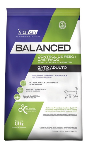 Alimento Gatos Vitalcan Balanced 7,5k Castrados Control Peso