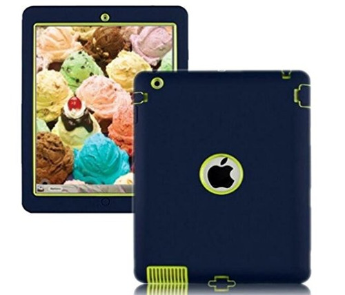 iPad Azul Marino + Fluorescente Verde, Caso De La Cubierta P
